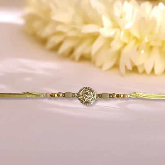 Circular Flower American Diamond Studded Pastel Thread Rakhi