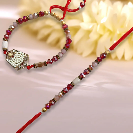 Bhaiya Bhabhi Braclet Lumba Set Crystal Beads Red Thread Rakhi