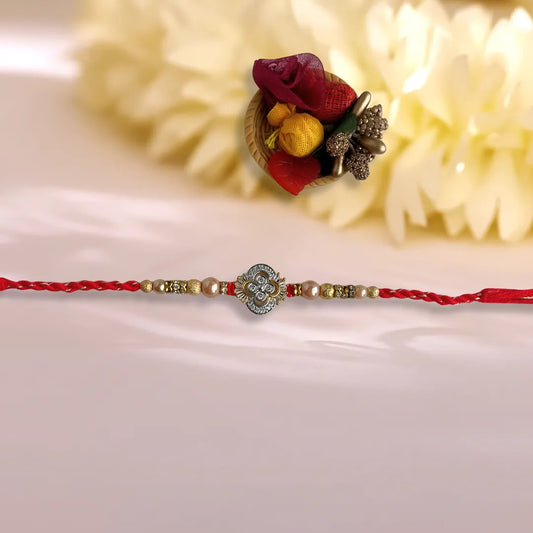 Imperial American Diamond Red Zari Thread Rakhi