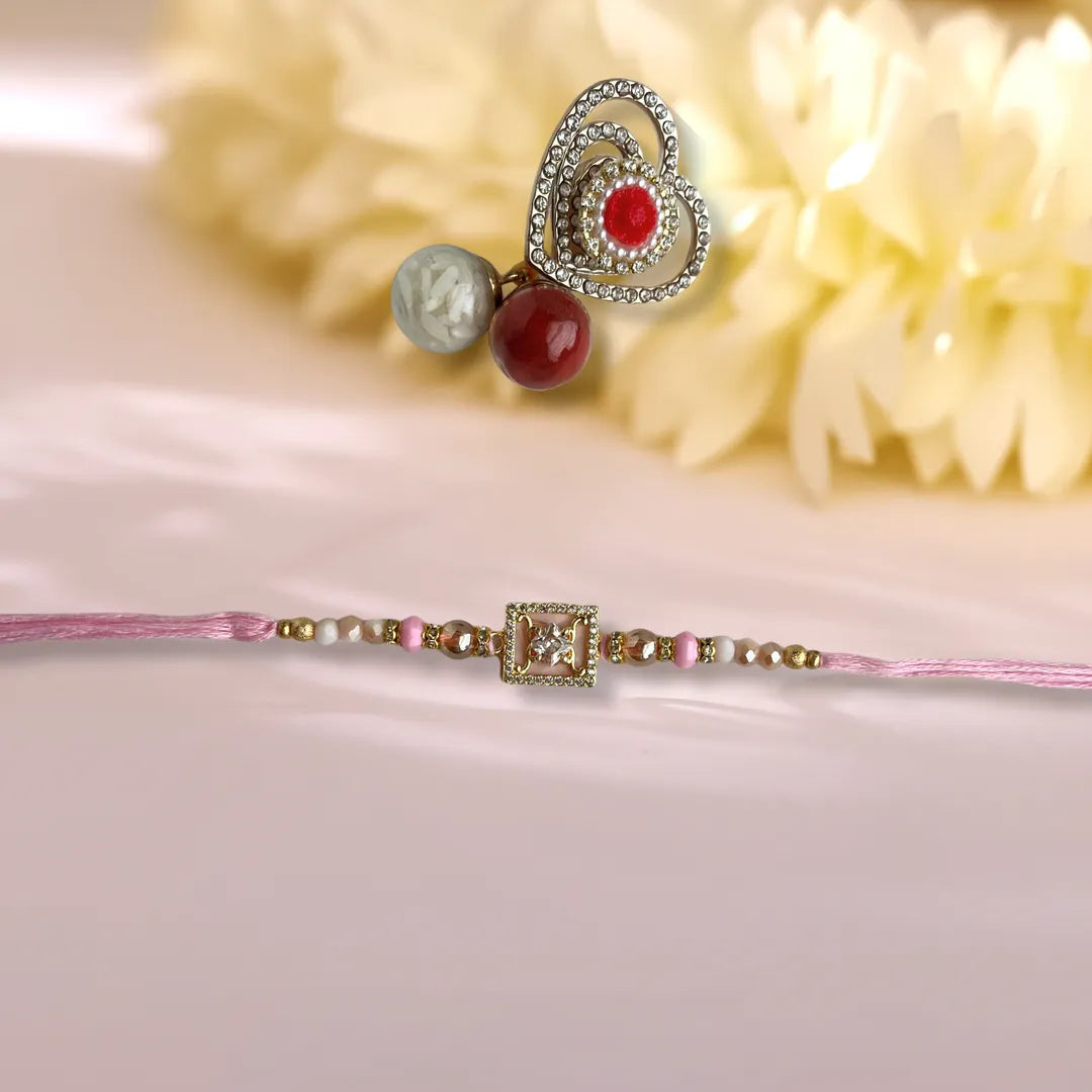Square American Diamond Studded Pastel Thread Rakhi