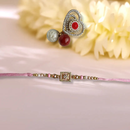 Square American Diamond Studded Pastel Thread Rakhi