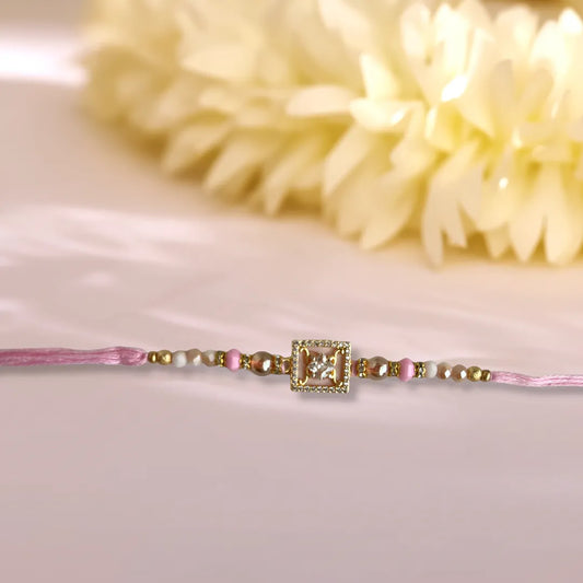Square American Diamond Studded Pastel Thread Rakhi