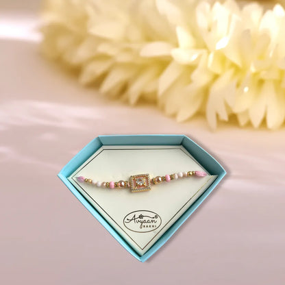Square American Diamond Studded Pastel Thread Rakhi