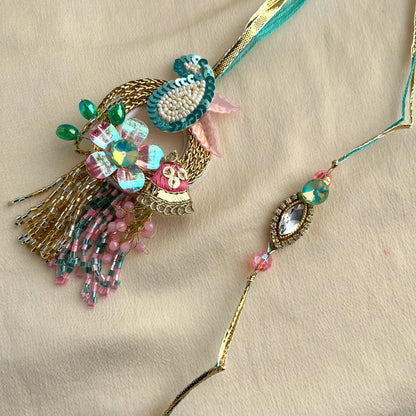 Cutdana Sequin Pearl Lumba Rakhi Set