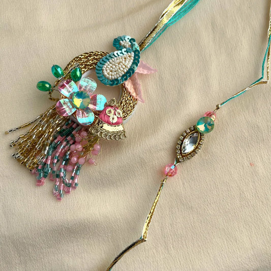 Cutdana Sequin Pearl Lumba Rakhi Set