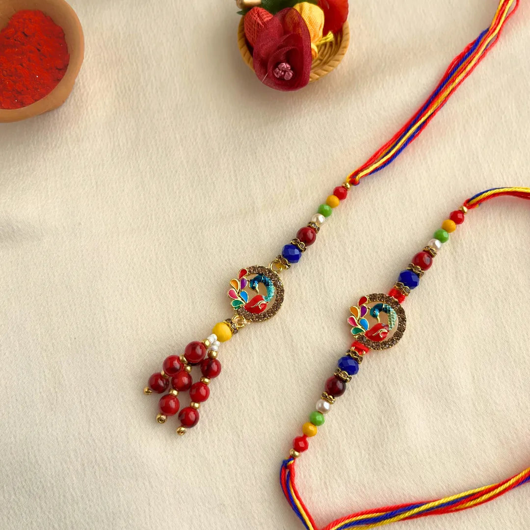 Peacock Bhaiya Bhabhi Lumba Rakhi Set