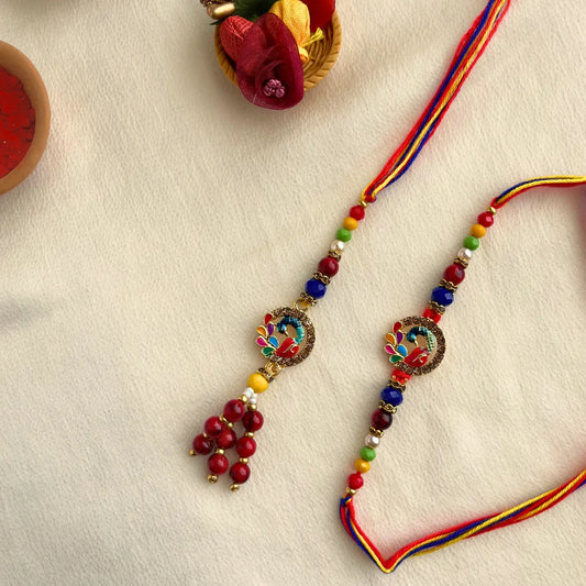 Peacock Bhaiya Bhabhi Lumba Rakhi Set