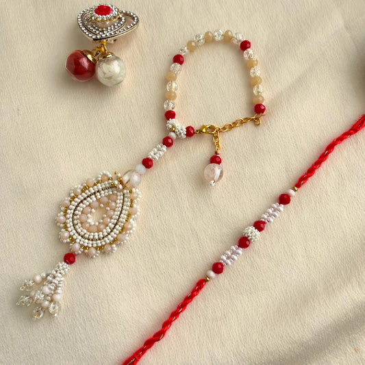Bracelet Crystal Pearl Lumba Rakhi Set