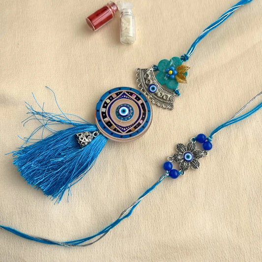 Evil Eye Oxidized Lumba Rakhi Set