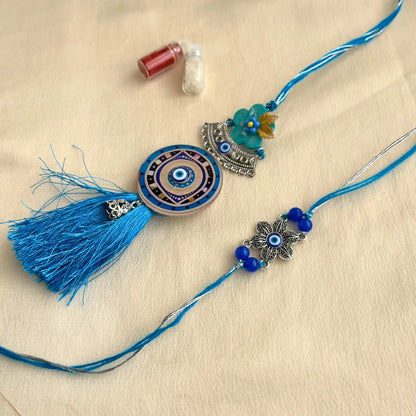 Evil Eye Oxidized Lumba Rakhi Set