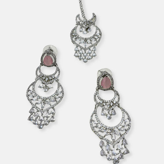 Cubic Zirconia Danglers Earrings With Maangtika -10058