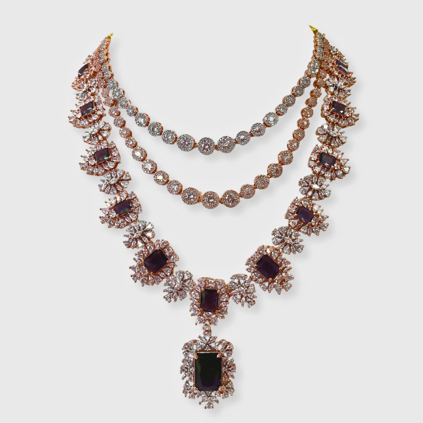 Cubic Zirconia Rose Gold Plated Necklace Set 10032