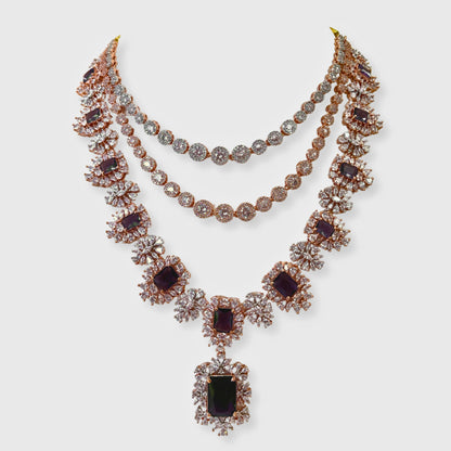 Cubic Zirconia Rose Gold Plated Necklace Set 10032