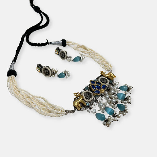 92.5 Silver-Plated Oxidized Necklace 10007