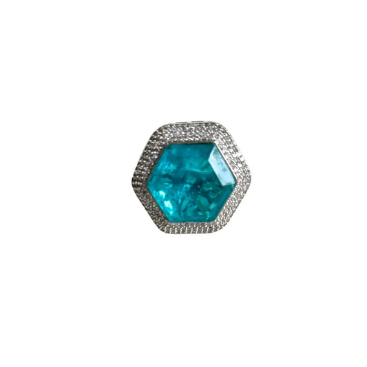 Cubic Zirconia Aqua Benzene Cocktail Ring 10001