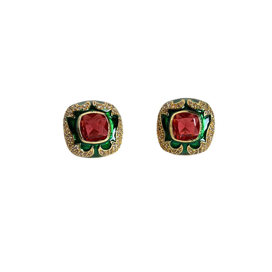 Cubic Zirconia Enamel Coated Stud Earrings-10007