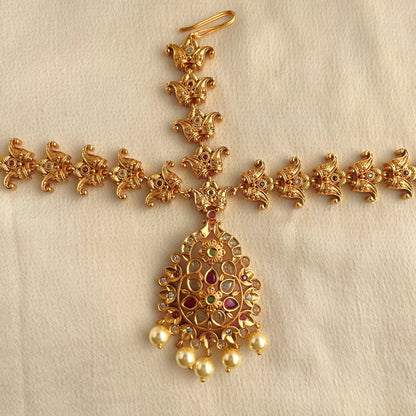 Gold Plated Stone Studded Antique Maang Tika 10004