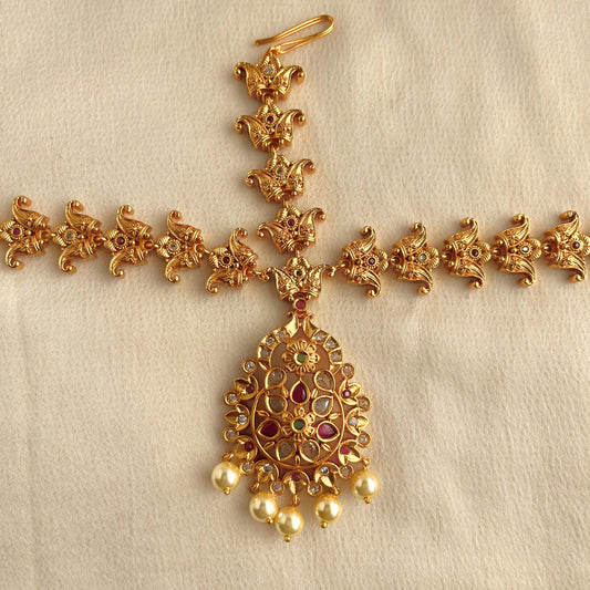 Gold Plated Stone Studded Antique Maang Tika 10004