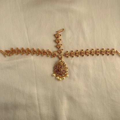 Gold Plated Stone Studded Antique Maang Tika 10004