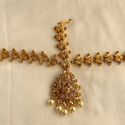 Gold Plated Stone Studded Antique Maang Tika 10004