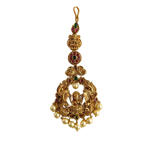 Gold Plated Stone Studded Antique Maang Tika 10001