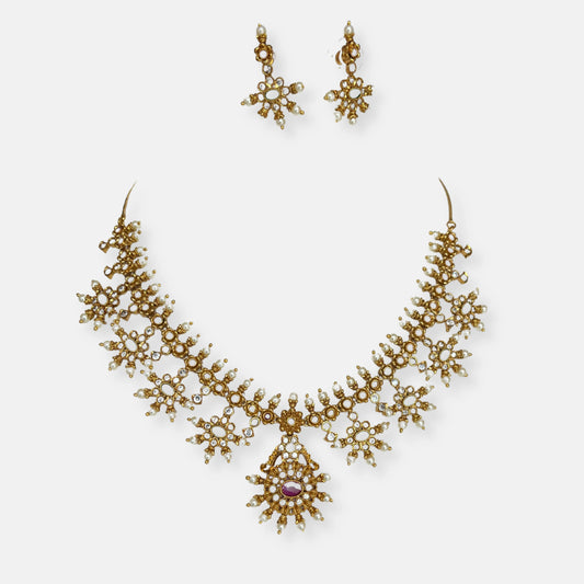 Gold Plated Temple Necklace Set With Earrings 10011
