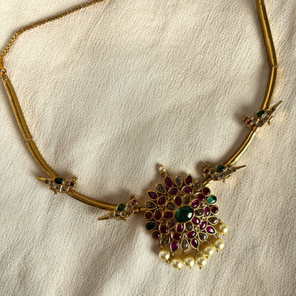 Gold Plated Temple Hasli Necklace Set Without Earrings 10007