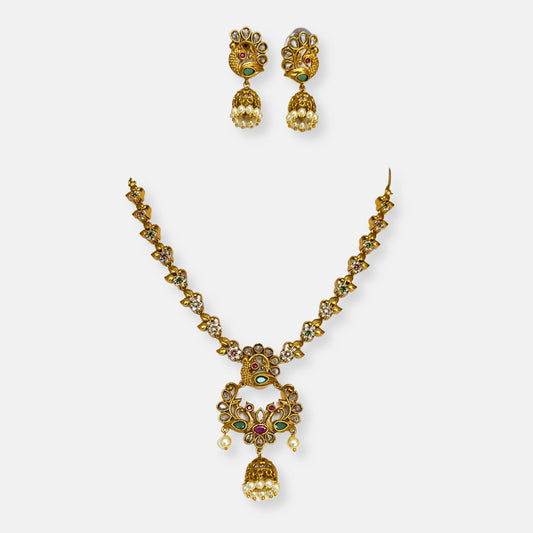 Gold Plated Temple Necklace Set Without Earrings 10015