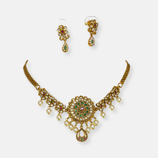 Gold Plated Temple Choker Necklace Set 10005