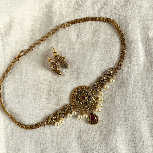 Gold Plated Temple Choker Necklace Set 10005