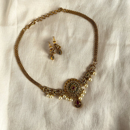 Gold Plated Temple Choker Necklace Set 10005