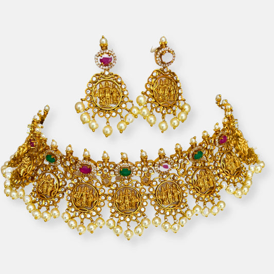 Gold Plated Temple Necklace Set 10002