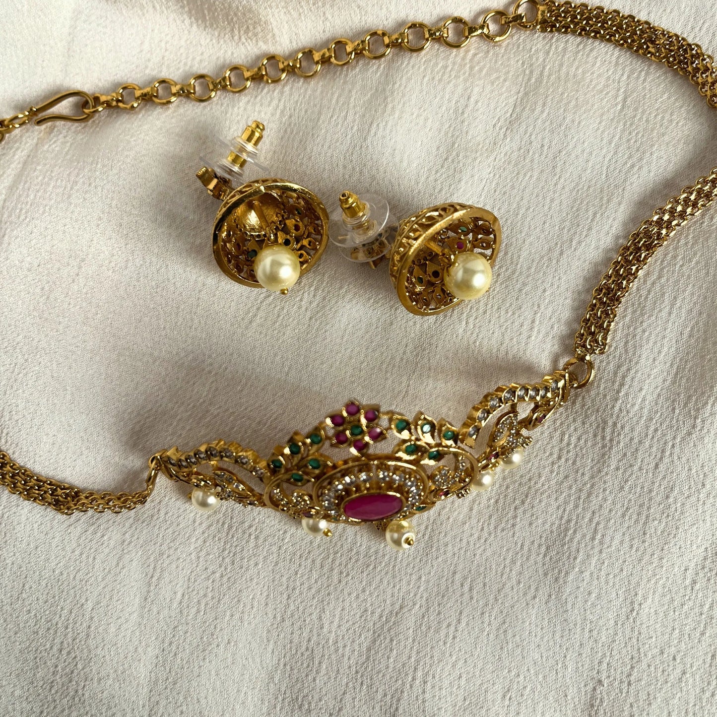 Gold Plated Temple Choker Necklace Set 10006