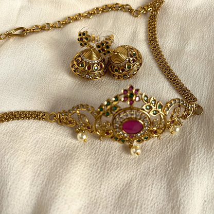 Gold Plated Temple Choker Necklace Set 10006
