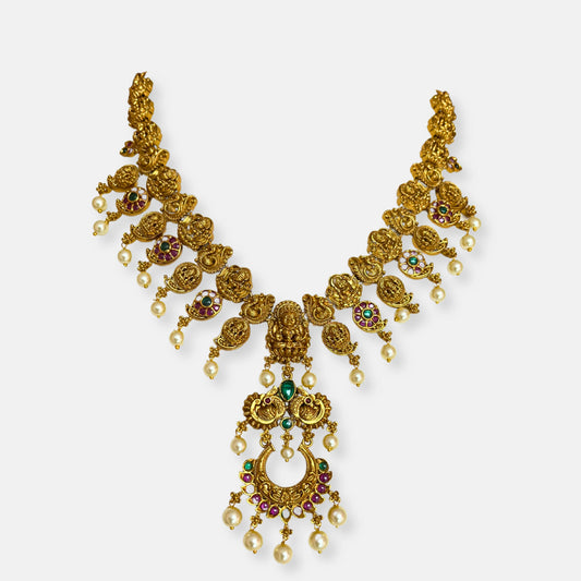 Gold Plated Temple Necklace Set Without Earrings 10018