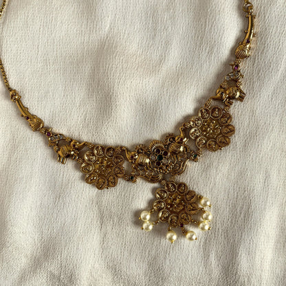 Gold Plated Temple Necklace Set With Earrings 10014