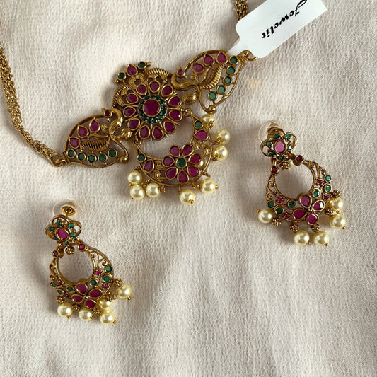 Gold Plated Temple Choker Necklace Set 10004