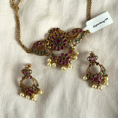 Gold Plated Temple Choker Necklace Set 10004