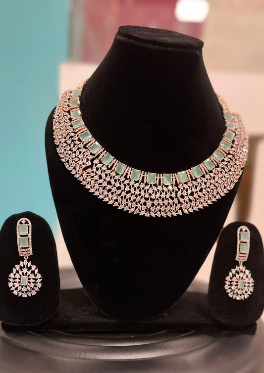 Cubic Zirconia Silver Plated Necklace Set 10020 - Jewelit
