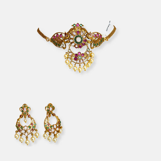 Gold Plated Temple Choker Necklace Set 10004