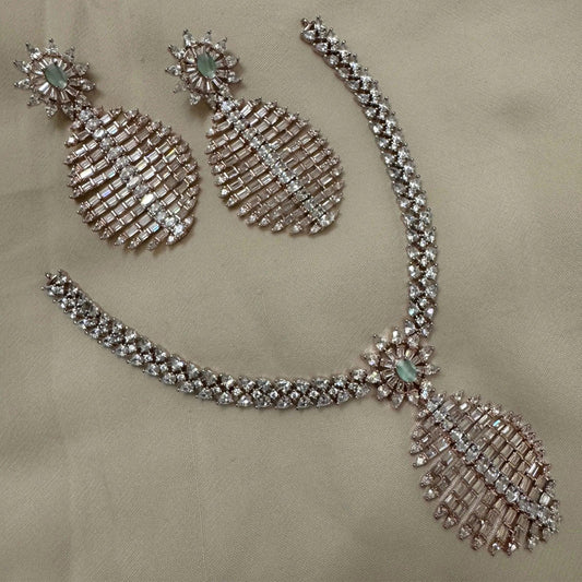 Cubic Zirconia Rose Gold Plated Plated Necklace Set 10023 - Jewelit