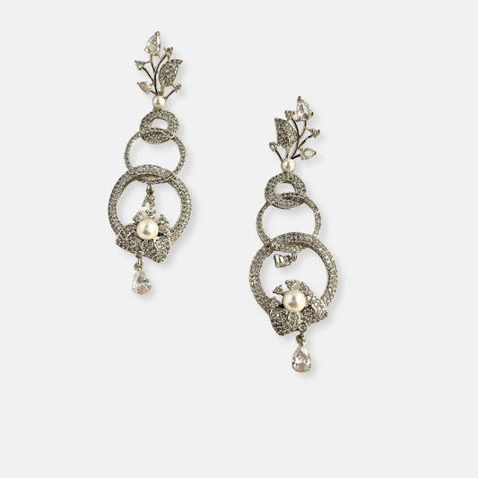 Silver Plated Cubic Zirconia Earrings-10005 - Jewelit
