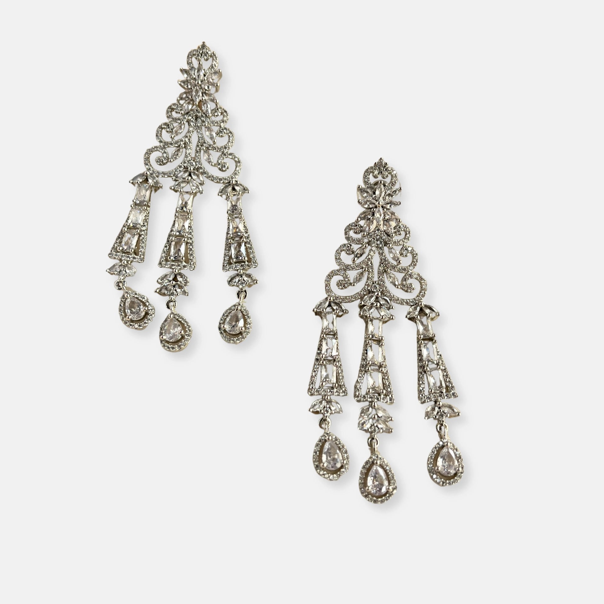Silver Plated Cubic Zirconia Earrings-10004 - Jewelit