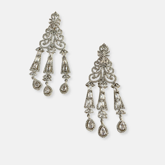 Silver Plated Cubic Zirconia Earrings-10004 - Jewelit