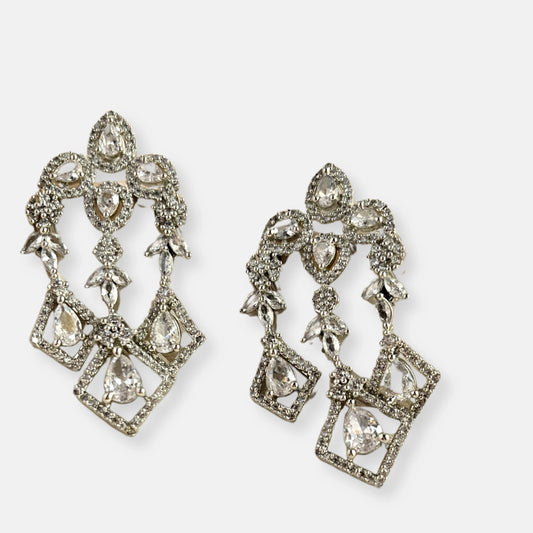 Silver Plated Cubic Zirconia Earrings-10023 - Jewelit