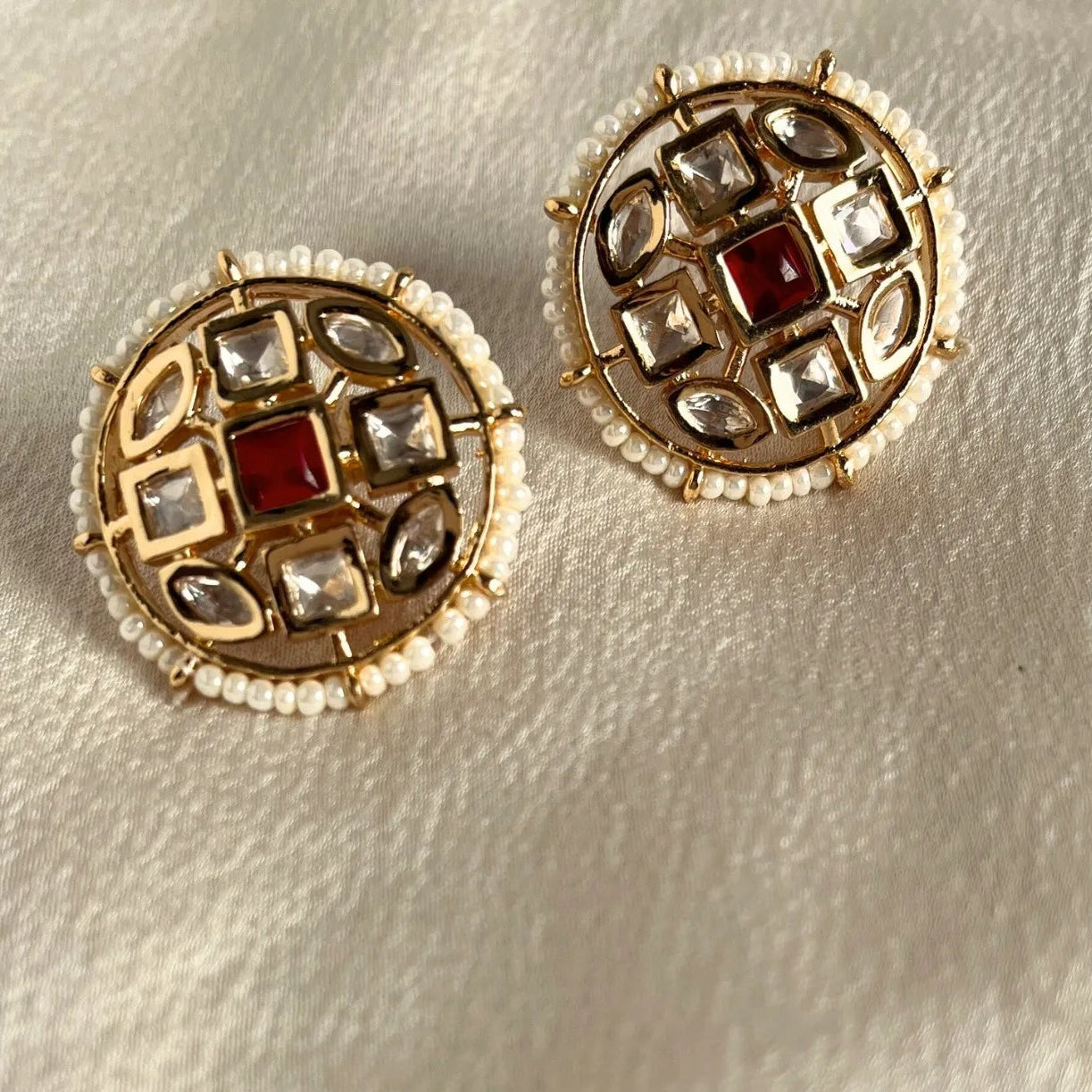 Kundan Earrings Jewelit Red